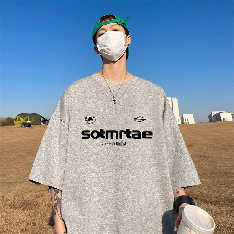 抖音得物二开现货供应220克夏装重磅美式高街宽松短袖t恤MT74,男装T恤,电商A486-1