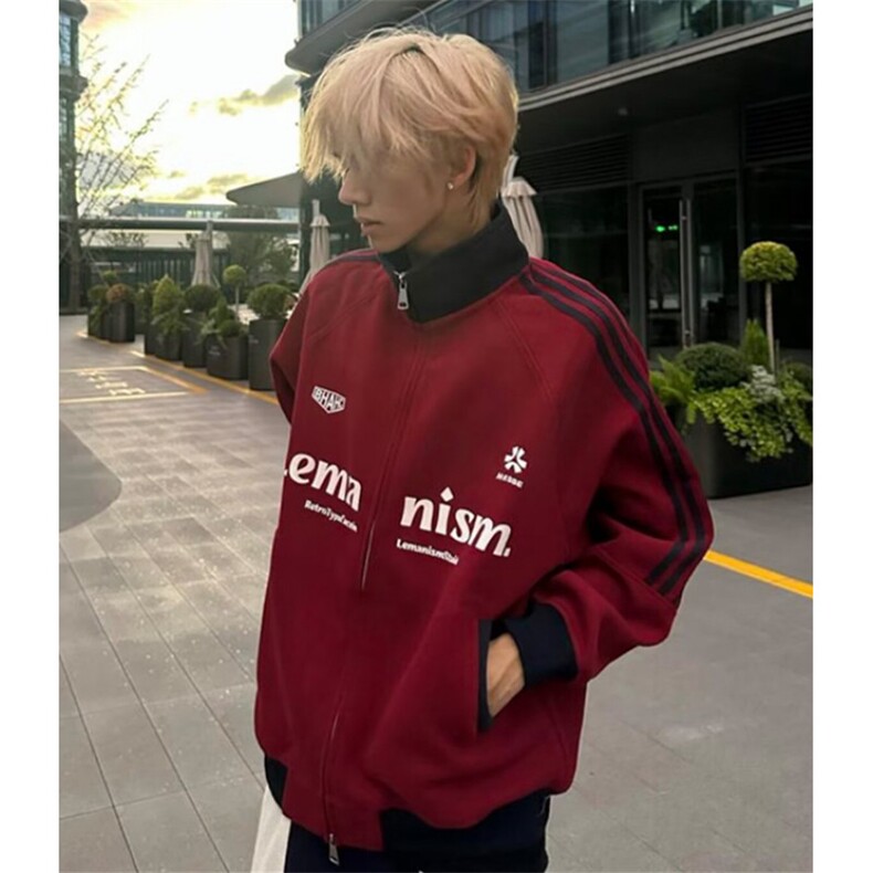 侧条纹棒球服男款秋冬麂皮绒运动夹克高街痞帅外套WY33,男装夹克,星座1116A（原606A-3）