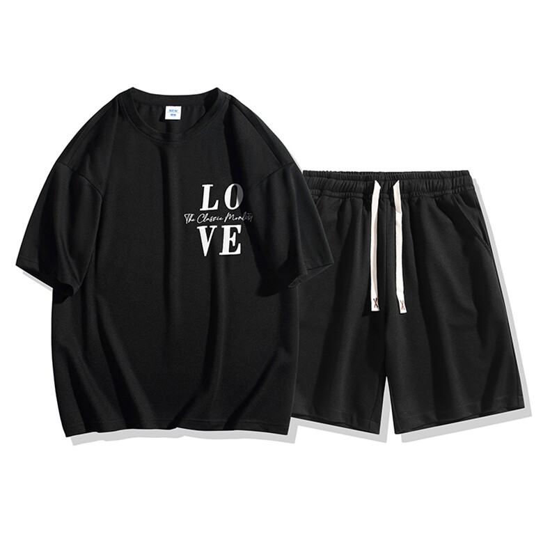 夏季运动套装日系白底休闲百搭时尚短套装CK2411+TC3131-P51控89，男装休闲套装，星座717