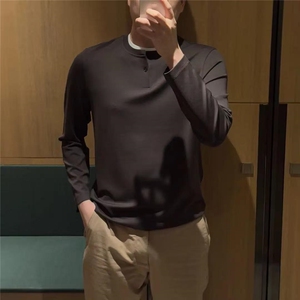 假两件 男士长袖打底衫高级感现货  一粒扣T恤 新款7772-p48图片