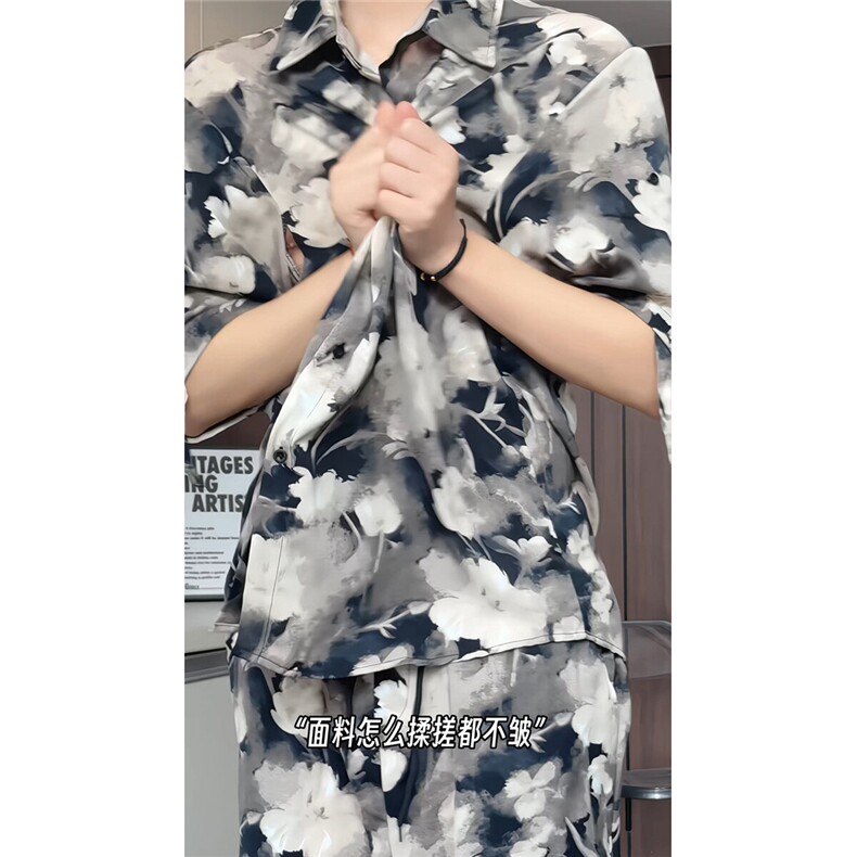 1短袖衬衫男+短裤男套装男100%聚酯纤维M-5XL大码TZ78723P50控98,男装牛仔裤,星座226-2