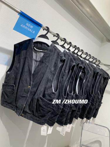 休闲大口袋牛仔马甲，女装马夹，周末