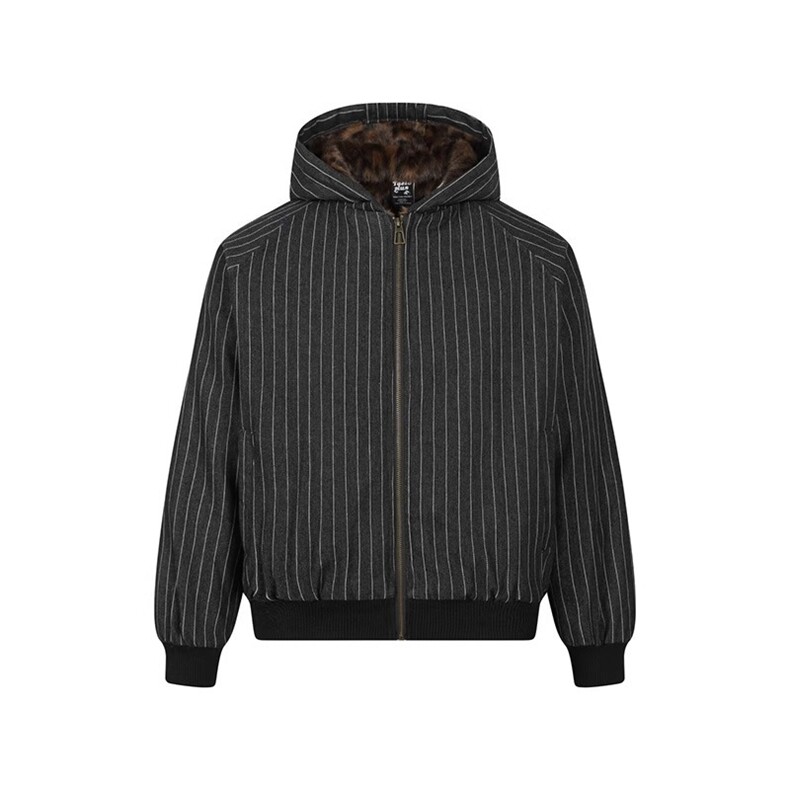 现货美式宽松复古条纹豹纹连帽棉服外套男5039特P100,男装棉衣,星座205-3