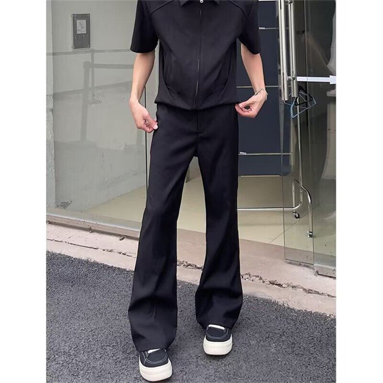黑色高腰弯刀西裤男款垂坠感高级感裤子cleanfit高个子直筒微喇裤图片