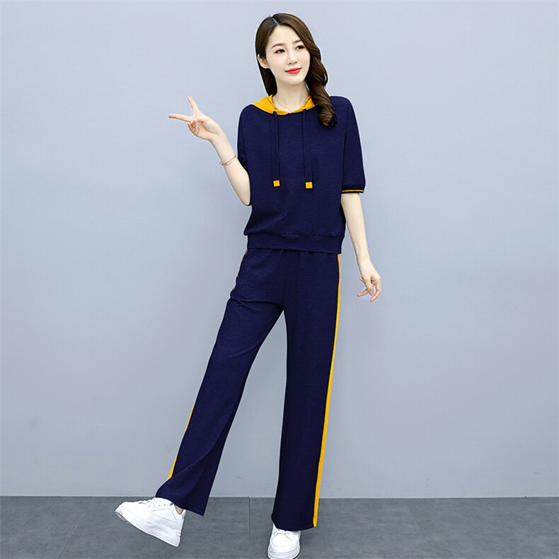 时尚休闲卫衣套装两件套2024春秋新款大码女装时尚轻熟阔腿裤套装,女装套装/套裙,梦依杭