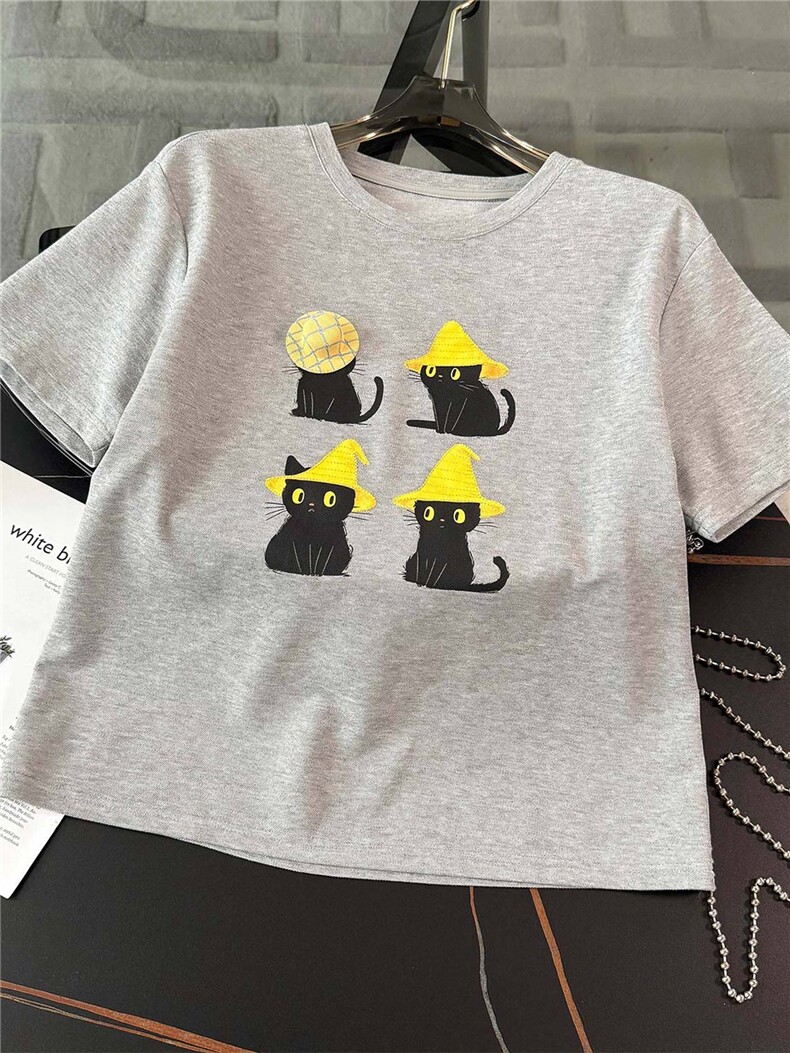高级感时尚潮流套装女夏新款宽松圆领印花刺绣上衣阔腿短裤两件套,女装套装/套裙,江南
