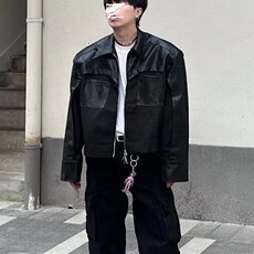 美式时尚短款垫肩翻领皮外套拼接飞行夹克痞帅解构机车服py06p70，男装夹克，电商D256-2(原A064-2)