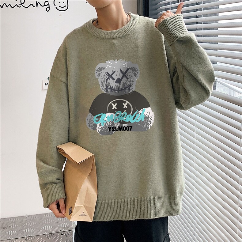 1港风圆领中性情侣潮流大码M-5XL印花加厚毛衣男7687P48加绒P55，男装针织衫/毛衣，星座226-2