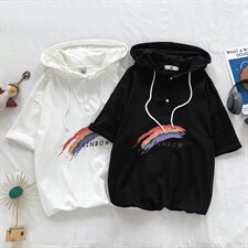 LD54126-P45连帽短袖t恤男大码胖子带帽五分袖中袖,男装T恤,电商A040