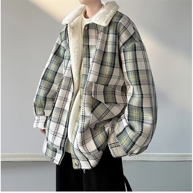 羊羔毛绒棉衣外套男潮牌秋冬加厚小香风格子情侣棉服TT8029P88,男装棉衣,星座1013-5