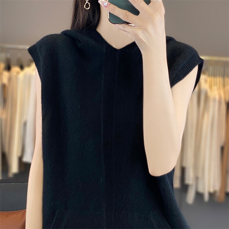 时尚气质女士无袖百搭羊毛衫休闲高级感显瘦显高简约大方,女装羊毛衫,绒迪羊绒