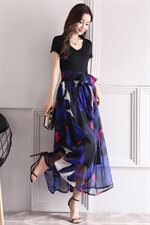 套头高腰圆领短袖中长款印花大摆2022年夏季连衣裙，女装连衣裙，时尚俏佳人