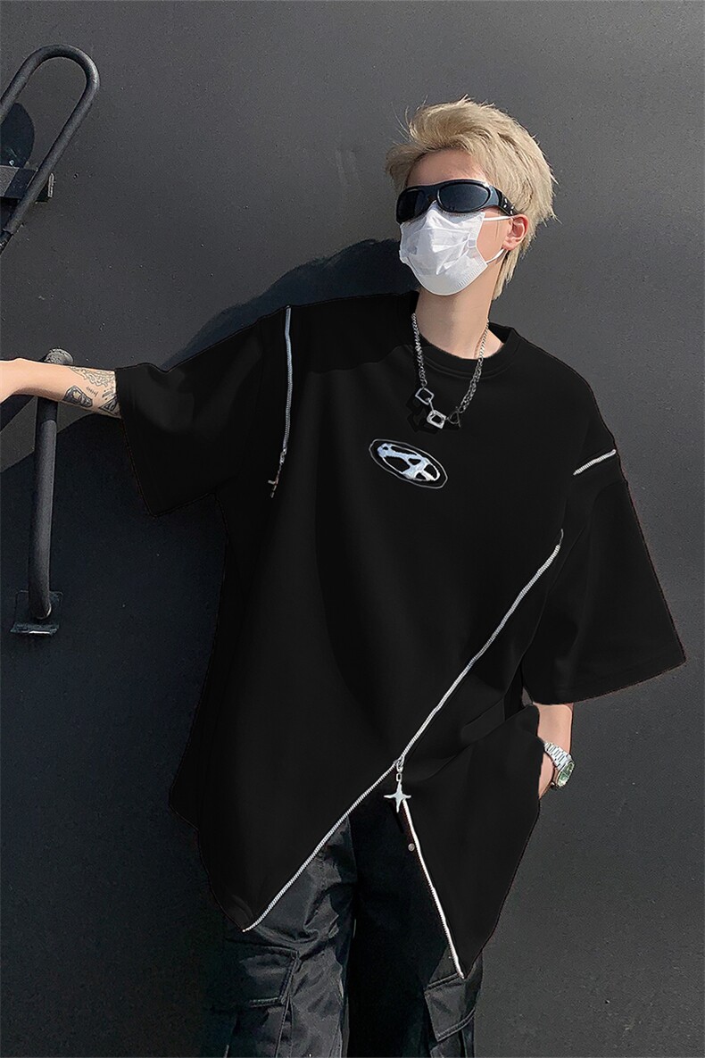 男装不规则解构拉链短袖T恤24夏季新款圆领上衣XZ514-2-20248-P58,男装T恤,星座514-2(原B239)
