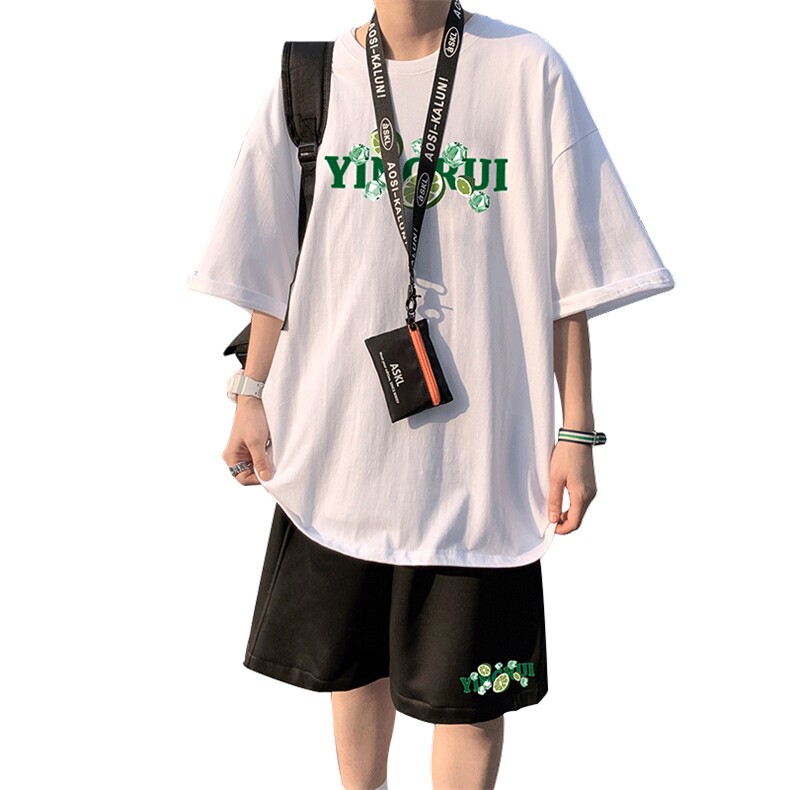 2025夏季港风纯棉运动短袖短裤套装男A161-2-TZ102-P55,男装牛仔裤,电商A161-2