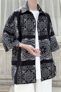 2023夏装男印花冰丝短袖衬衫青少年潮流宽松碎花衬衣A071-C16-P35，男装衬衫，电商A071