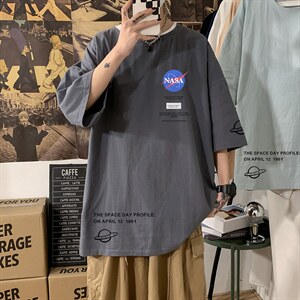 YT26243-P30 NASA亚短袖t恤男大码五分袖男宽松七分袖 海报风图片