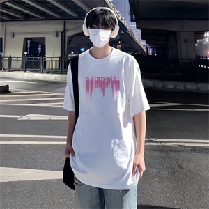 抖音得物供货210克现货宽松纯棉美式潮牌印花落肩袖纯棉T恤AT2178图片