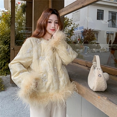 【现货】新中式风重工钉珠白鸭绒外套2C327-9935P285控398，女装羽绒服，2C327