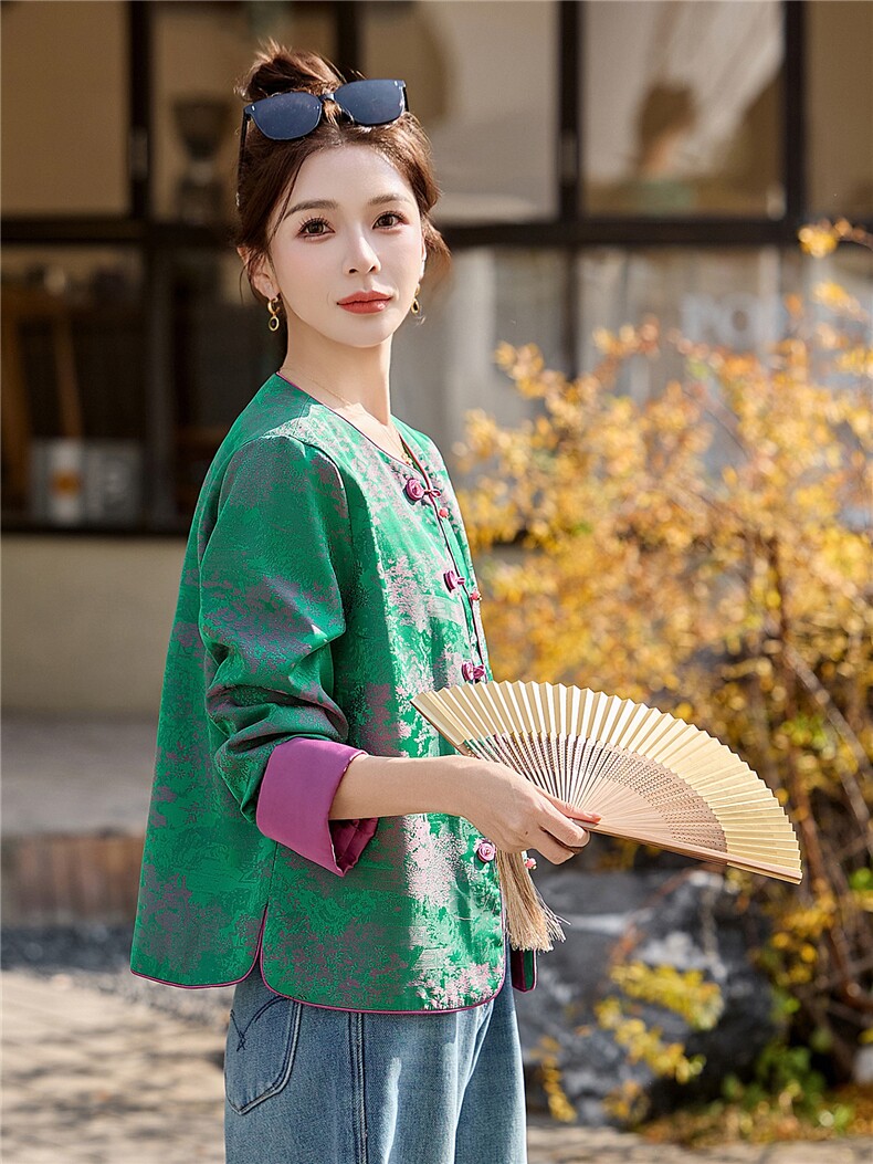 主推款实物巨好看中古风2026年春季女时尚潮流人丝中式百搭外套,女装短外套,木橙西子