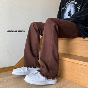 B221 美式ins高街小众情侣款毛边微喇牛仔裤 LK23004-P55 控78图片