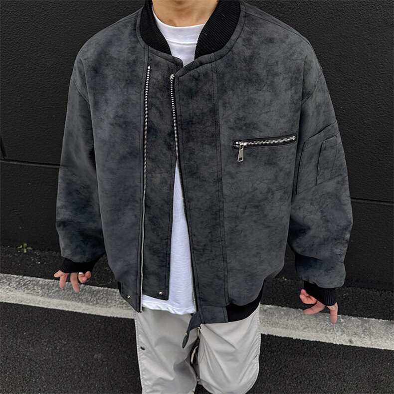 美式扎染皮衣外套男款春秋高级感痞帅短款飞行夹克立领工装机车服，男装夹克，星座1904A-1