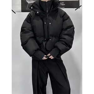 新款韩版假两件棉服男痞帅黑色加绒加厚立领棉衣休闲外套 MC440图片