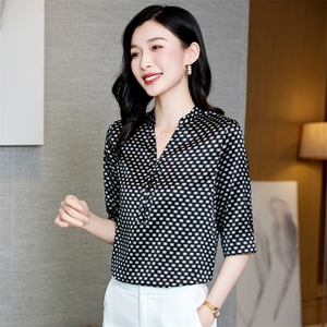 高级感印花真丝衬衫女桑蚕丝2025夏新款衬衣短袖大码气质妈妈上衣图片