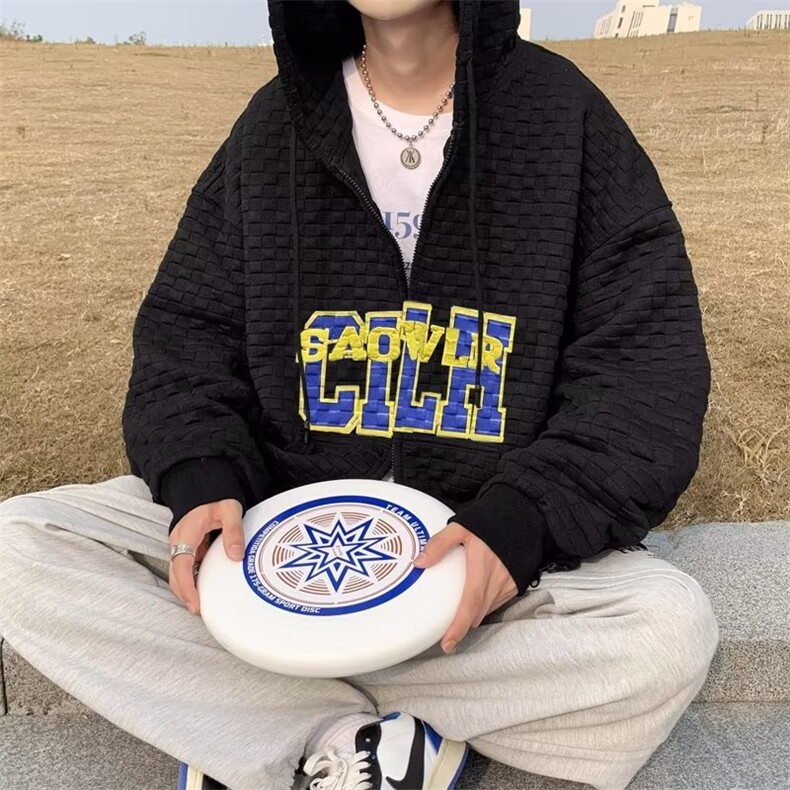 男秋季2023新款长袖夹克外套加厚华夫格卫衣W8001P36,男装夹克,星座1116-2