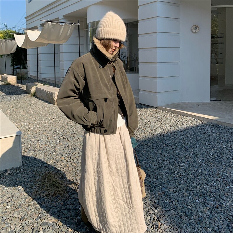 军绿色带毛领棉衣加棉加厚2C167-891-P205-K289,女装棉衣/棉服,2C167