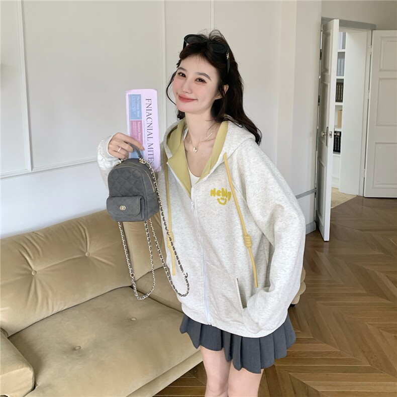 现货2026春秋季连帽外套女针织撞色可爱风学生休闲百搭外套,女装卫衣/绒衫,网红馆