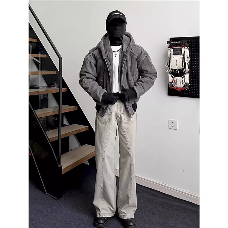 美式复古解构反穿设计拼接工装牛仔裤男女宽松直筒裤s1354p53,男装牛仔裤,星座1112-1