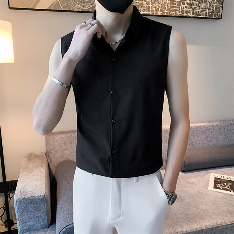 B216CS203P302025夏装新款男士无袖背心衬衫社会小伙风,男装背心/马甲,电商B216（原B302）