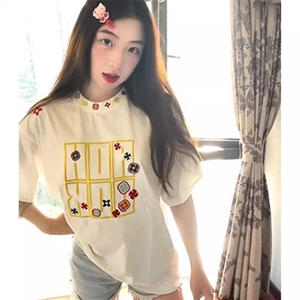万针全刺绣工艺抖音得物高品质260克重磅纯棉双纱美式高街短袖T恤图片