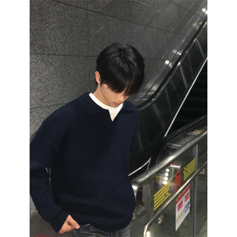 原创设计秋冬小V领套头复古翻领毛衣男宽松高级简约针织衫M811,男装针织衫/毛衣,星座1116A（原606A-3）