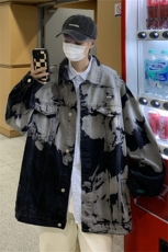美式小众嘻哈拼色扎染翻领牛仔外套男秋冬潮牌宽松水洗做旧夹克衫，男装夹克，星座505-2（原电商A260-1)