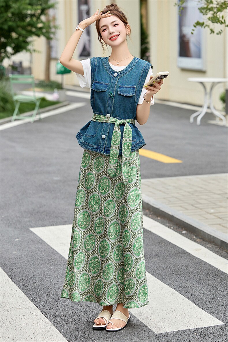 牛仔套装女2025夏日新款韩系松弛感气质巨好看的小香风半身裙穿搭,女装套装/套裙,奕可儿
