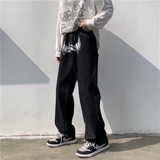 美式高街骷髅人头印花牛仔裤男女嘻哈宽松直筒阔腿长裤NK809-p48，男装牛仔裤，星座1008-1