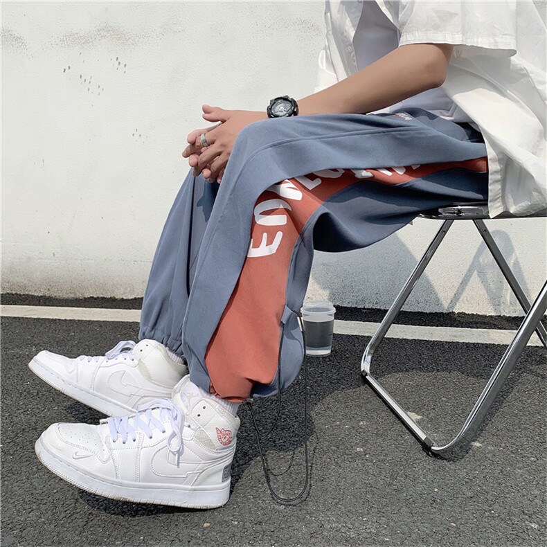 拼接休闲裤男韩版潮流痞帅学生宽松港风ins束脚运动裤GK8821-P30,女装休闲裤,星座1008-2