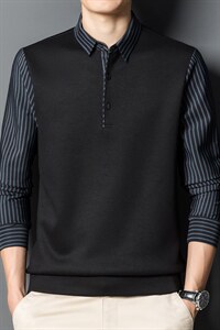 长袖t恤男纯色卫衣春秋季polo衫中年潮流假两件上衣服2023新款图片