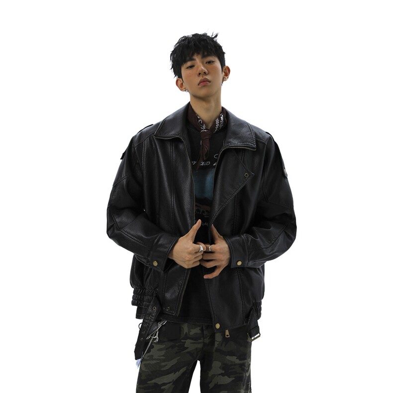 无影墙高端双层领廓形设计大码M-5XL机车皮衣男JK78095P128控178,男装皮衣,星座226-1