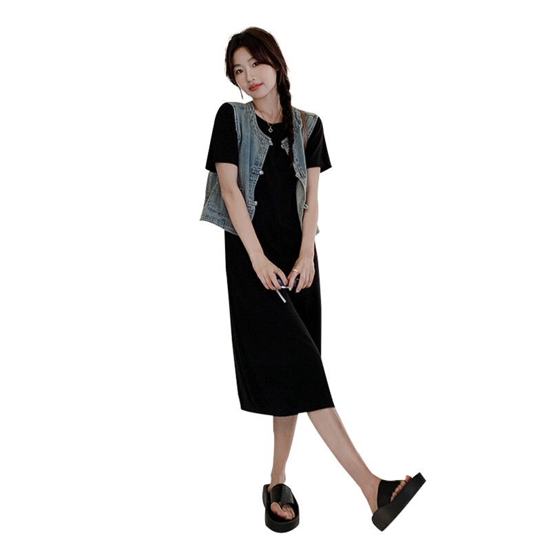 现货－夏季新款新中式牛仔马夹T连衣裙两件套347-P125-K188,女装套装/套裙,浙宝203