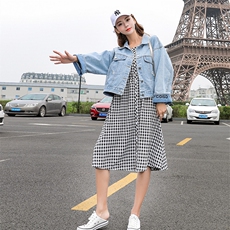 中长款翻领夏修身长袖显瘦潮牛仔外套女2021夏季新款韩版，女装短外套，布衣桑