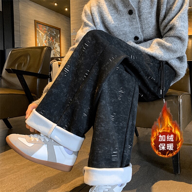 秋冬加绒加厚水洗破洞运动卫裤 A579-1特P55 常规款A579P48图片