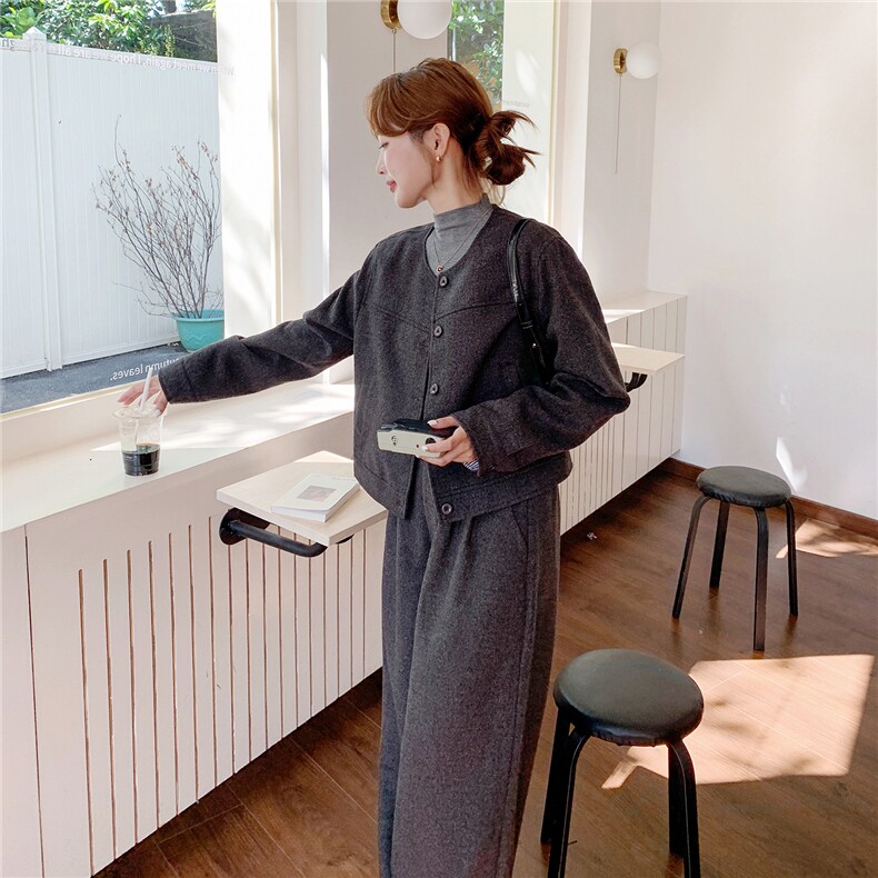 复古条纹拼接牛仔外套阔腿裤两件套女2025年秋季新款时尚休闲套装,女装套装/套裙,2B142