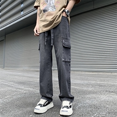 美式高街复古多口袋工装裤男士ins潮宽松直筒牛仔裤N06088-P48，男装牛仔裤，星座308B-1