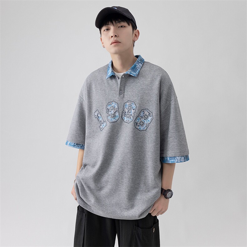 新款优品男士短袖刺绣贴标半开拉链印花T恤宽松上衣ZD3314-P54，男装T恤，星座717