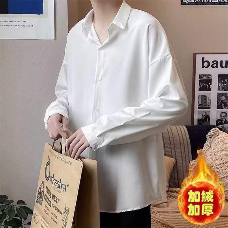 日系长袖衬衫外套男士秋冬季加绒宽松高级感痞帅休闲保暖衬衣,男装衬衫,星座506A