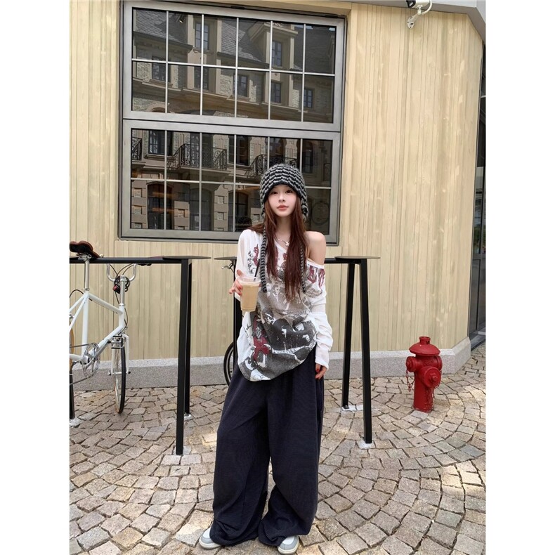 秋冬季休闲裤男女潮美式宽松加绒直筒裤休闲百搭运动阔腿裤,男装卫衣,星座506A