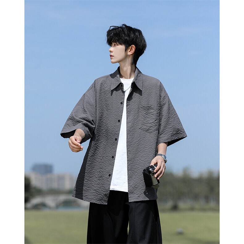 8XL-M泡泡纱盐缩肌理短袖衬衫男夏季冰丝外套防晒衬衣DC28011P36,男装衬衫,电商B312