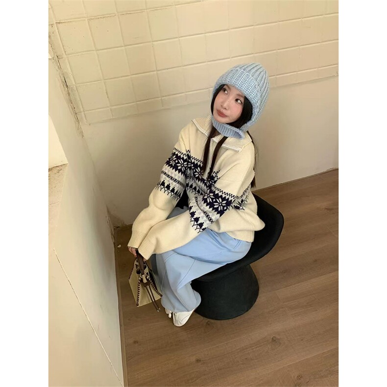 网图有货美式休闲费尔岛半拉链套头毛衣男女宽松针织衫A1260-P60,男装针织衫/毛衣,星座1505